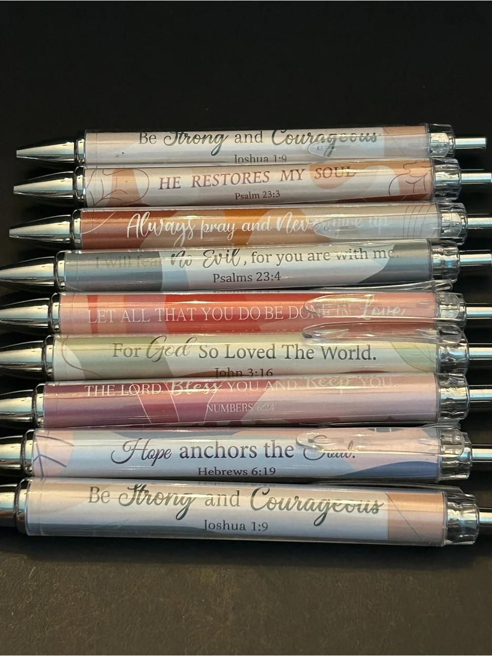 Inspirational Scripture Ballpoint Pens - Pastel Gradient Set of 9 Med Pt Black